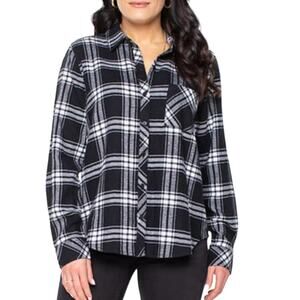 Black Label C'est Toi Women's Plaid Button Up Top, Size L